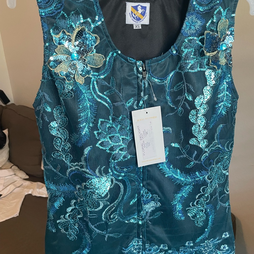 Floral Embroidered Teal Horsemanship Show Vest